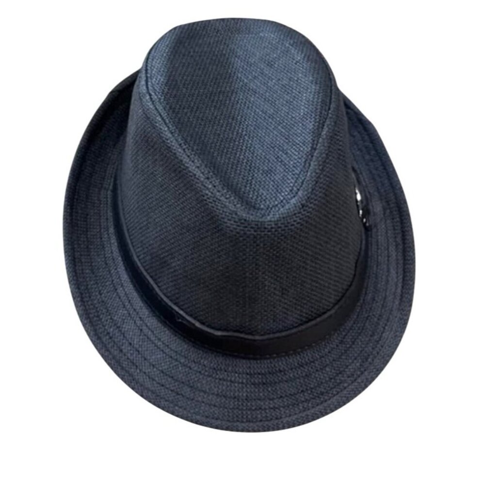 Ultrafun Straw Fedora Hat Classic Manhattan Dark Gray Black Belt Buckle Band Uni - Picture 2 of 13